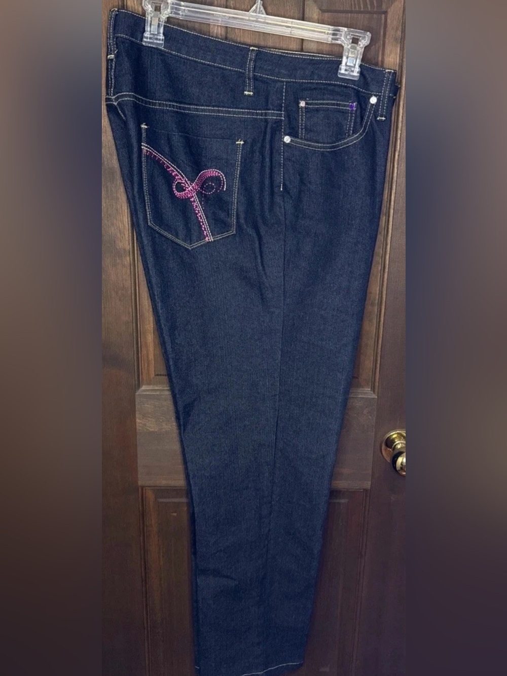 LEXI Jeans Womens 16 Indigo Black Denim Pink Embroidered Pocket Beaded EUC Y2K